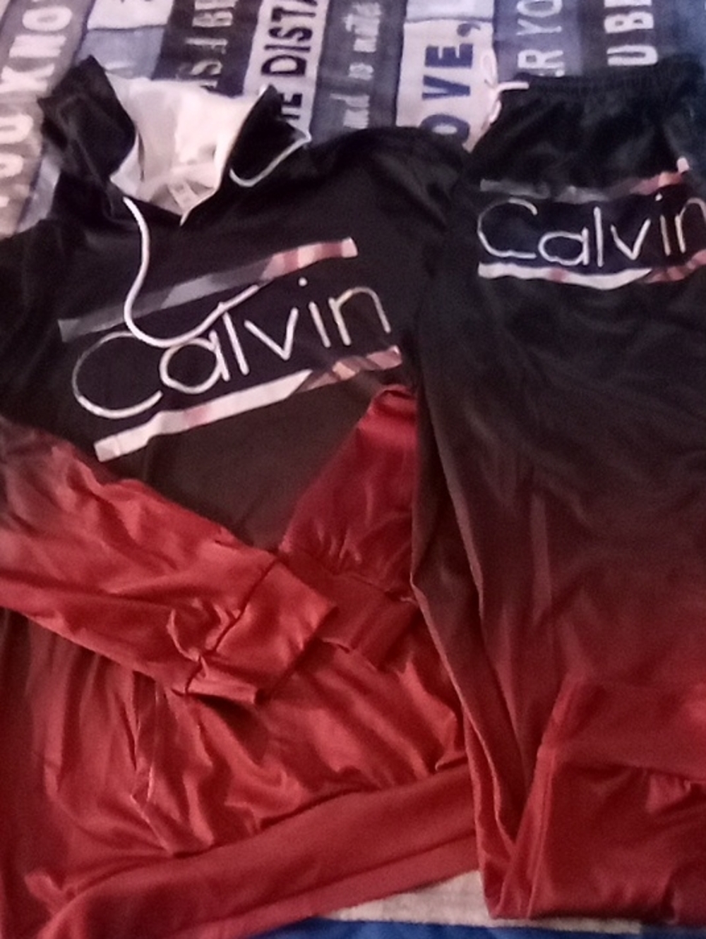 Calvin Klein Black and Burgundy Two-Piece Suit Set